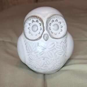 White Ceramic Owl Figurine Bud Vase Minimalist Decor